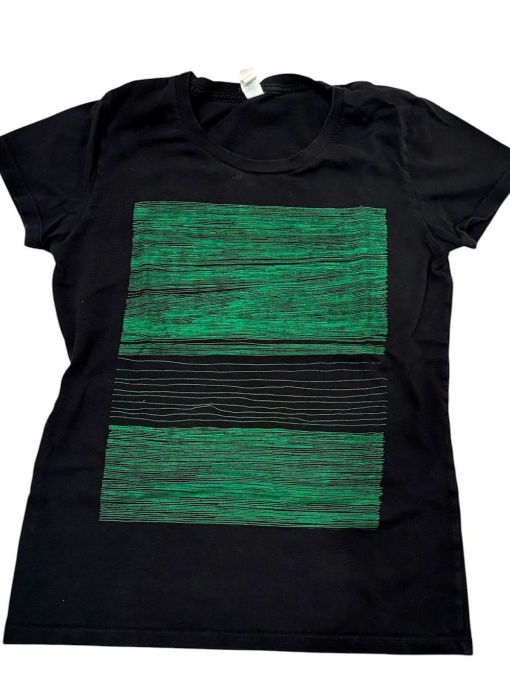 Women’s Black Short-Sleeve Tee with Green Graphic Panels